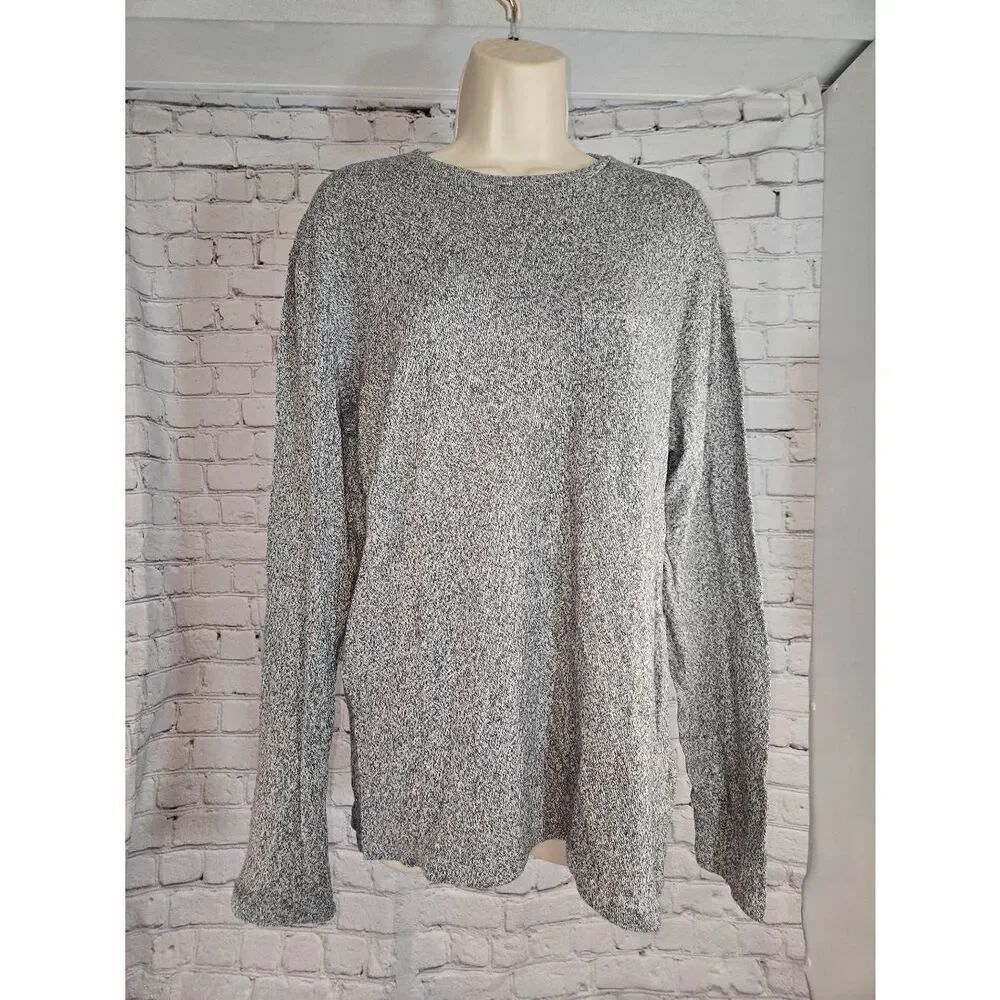 H&M Mens Size Large Grey Chambray Lightweight Pullover Sweater